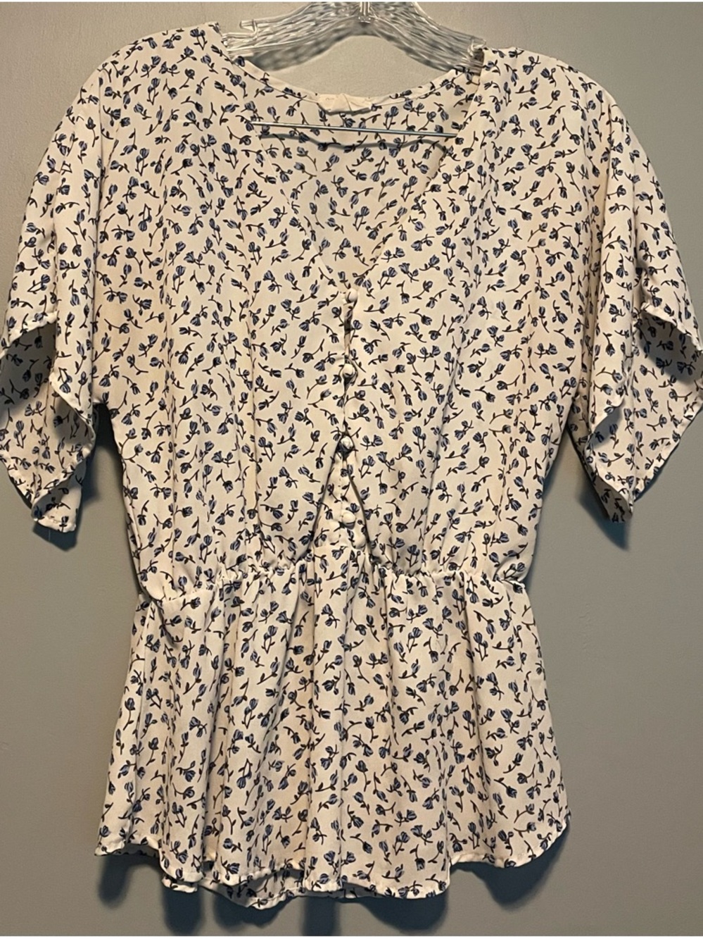 Sienna Sky Cream Blouse with Navy Floral Print and Peplum Waist